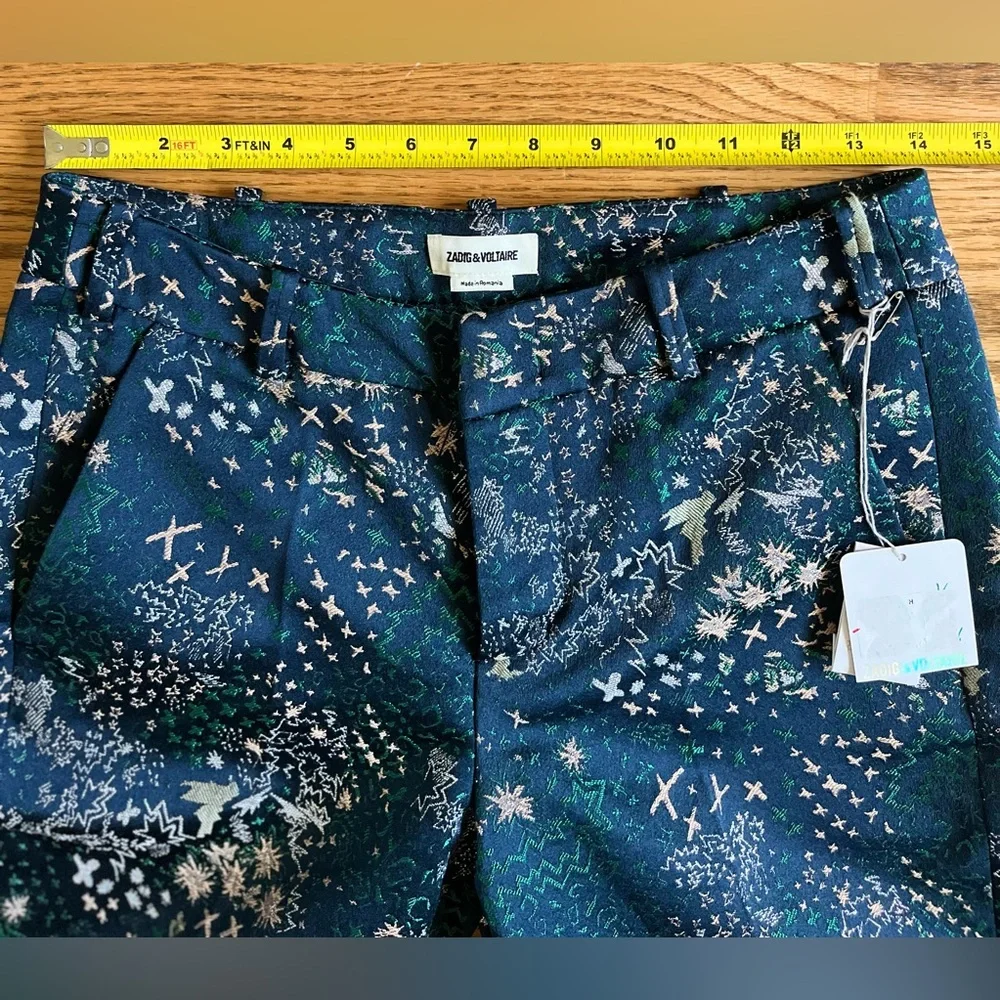 Zadig & Voltaire Posh Jac Glam Suit Pants 36 Navy Metallic Jacquard Tailored NWT - Picture 7 of 14